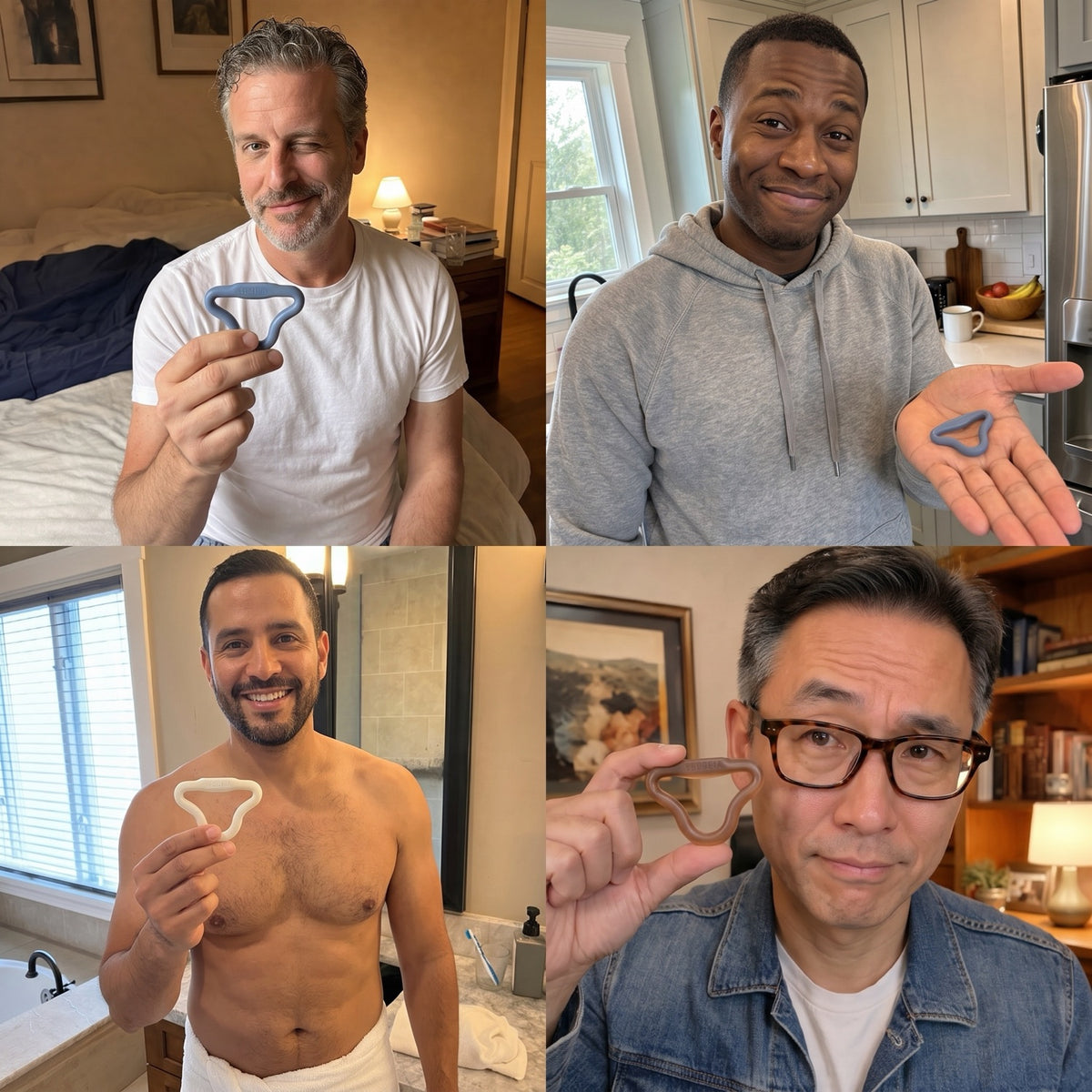 Four men each holding a Sedgeia ring